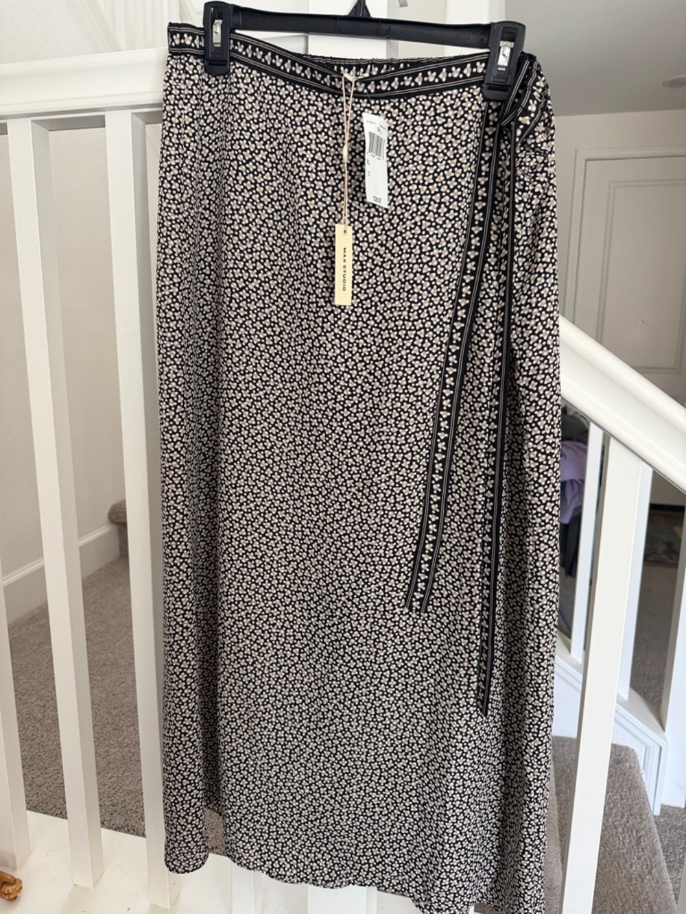 Max Studio Black and Cream Floral Wrap Maxi Skirt